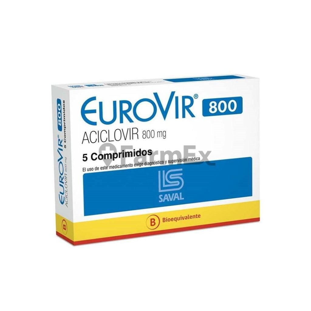 Eurovir Aciclovir 800 mg x 5 comprimidos Farmex-Fonasa-Persistente